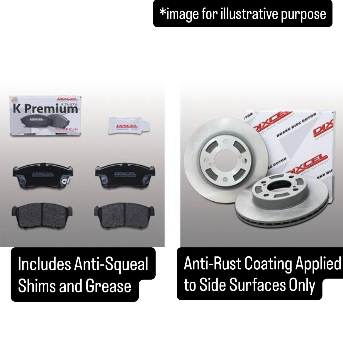 HA36S Front Brake Pad 4pc & Disc Rotor 2pc Set (DIXCEL) for Suzuki Alto Turbo Works & RS Models (Dec.2014~) (OEM:55810-81P00/55311-81P00)