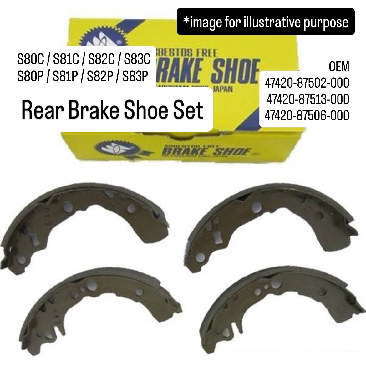 S80C/S81C/S82C/S83C/S80P/S81P/S82P/S83P Rear Brake Shoe Set (MK Kashiyama) for Daihatsu Hijet Atrai (OEM:47420-87502-000/47420-87513-000/47420-87506-000)