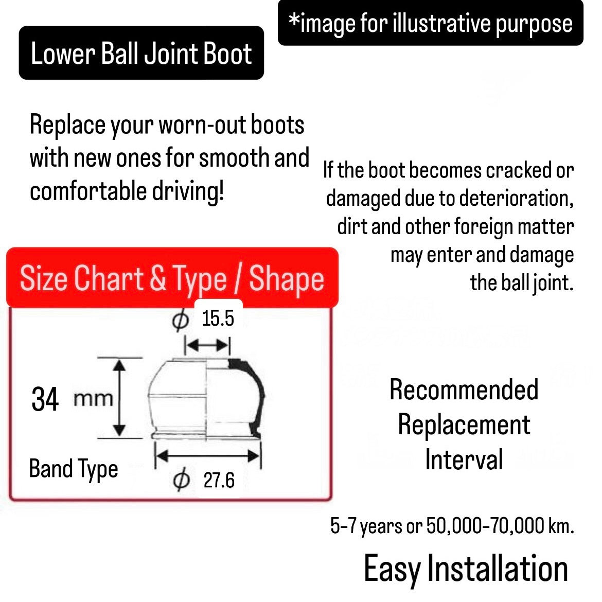 HA36S/HA36V Tie Rod End Boot 2pc & Lower Ball Joint Boot 2pc Set (OHNO) for Suzuki Alto (December.2014 onward, Total:4Pieces) (OEM:48819-60B00/45714-68810)