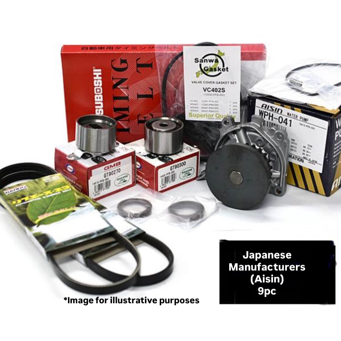 HH5/HH6/HA6/HA7 (Engine:E07Z) Timing Belt 9pc Kit (Water Pump AISIN/Valve Cover Gasket) for Honda Acty (From 2005/11~)