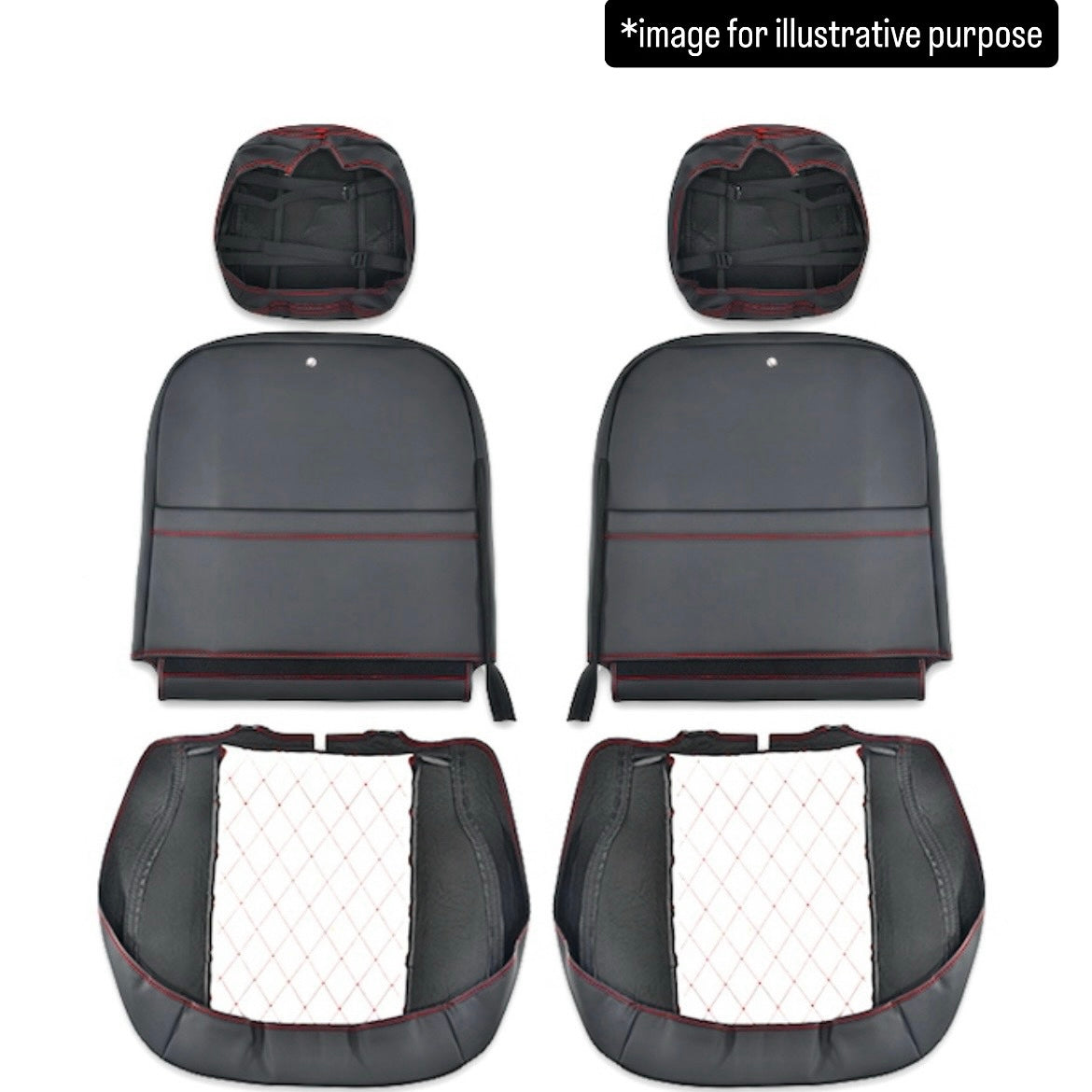 S500P/S510P Early Model Diamond Quilted Seat Cover Set for Daihatsu Hijet Truck (Black PVC Leather with Red Stitching, Left & Right Set)