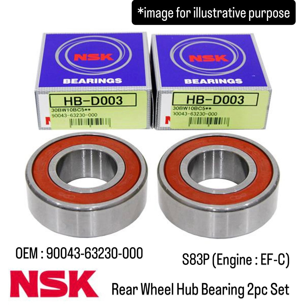 S83P (Engine:EF-C) Rear Wheel Hub Bearing 2pc Set (NSK) for Daihatsu Hijet (OEM:90043-63230-000)