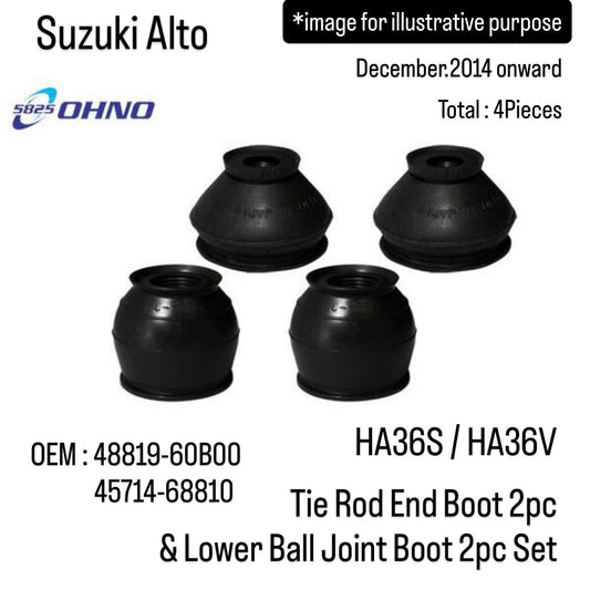 HA36S/HA36V Tie Rod End Boot 2pc & Lower Ball Joint Boot 2pc Set (OHNO) for Suzuki Alto (December.2014 onward, Total:4Pieces) (OEM:48819-60B00/45714-68810)