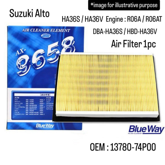 HA36S/HA36V(Engine:R06A/R06AT/DBA-HA36S/HBD-HA36V) Air Filter (BlueWay) for Suzuki Alto (OEM:13780-74P00)