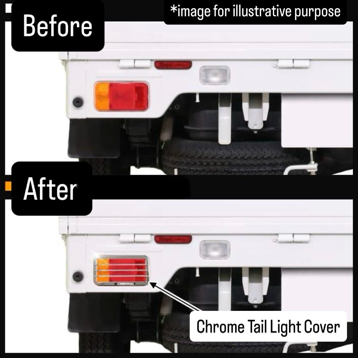 DA63T/DA65T/DA16T Chrome Tail Light Cover Left & Right Set for Suzuki Carry (ABS Plastic, 3D Press-Molded)