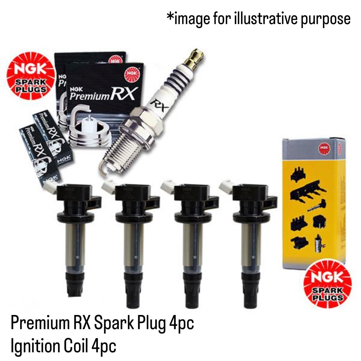 L880K Premium RX Spark Plugs 4pc & Ignition Coils 4pc Set (NGK) for Daihatsu Copen (OEM:90048-51178/19070-97206)