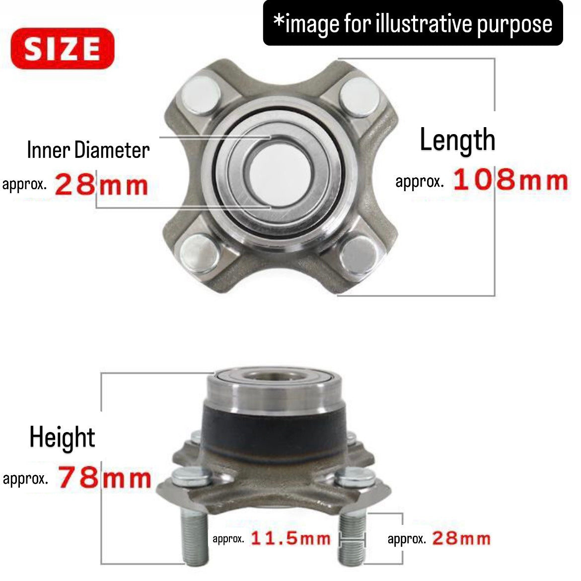 DA62T/DA63T/DA65T (Engine:K6A) Front Wheel Hub Bearing Left & Right Set for Suzuki Carry (OEM:43402-77A01/43402-77A00/1A03-33-061A)