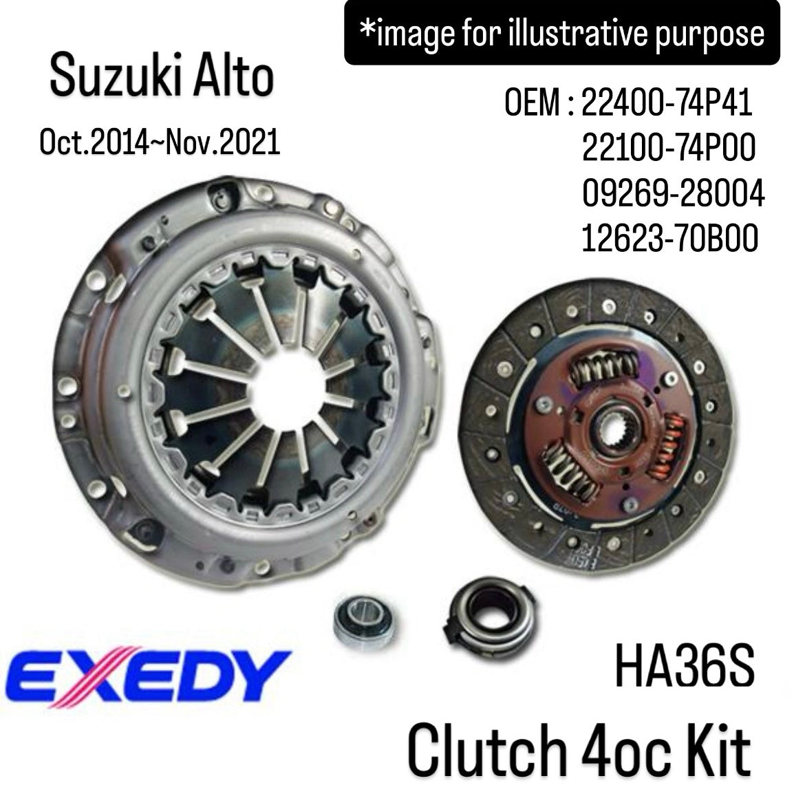 HA36S Clutch 4oc Kit (EXEDY) for Suzuki Alto (Oct.2014~Nov.2021) (OEM:22400-74P41/22100-74P00/09269-28004/12623-70B00)