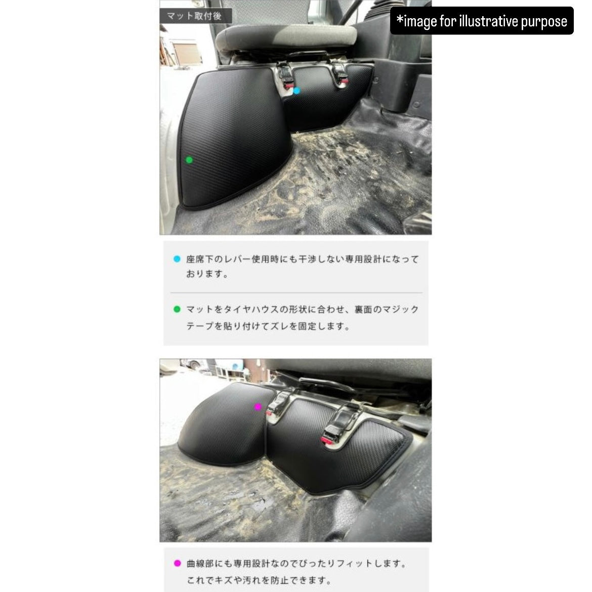 DA16T Wheel House & Under Seat Kick Guard Mat 4pc Set for Suzuki Carry / Super Carry (Interior Waterproof Protection Accessories 6Colors)
