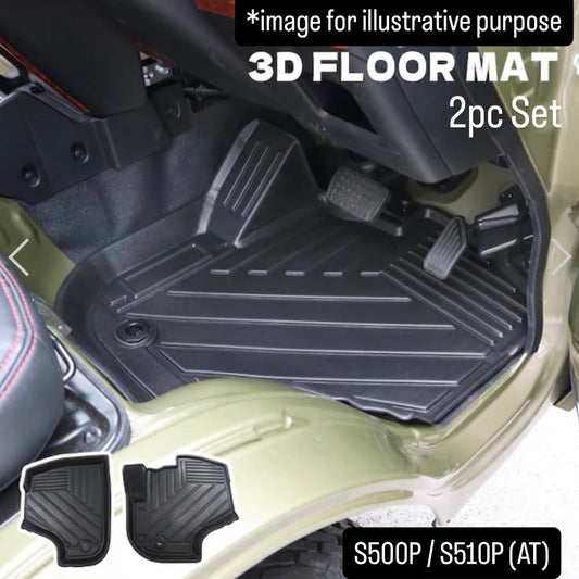 S500P/S510P (AT) 3D Floor Mat 2pc Set for Daihatsu Hijet Truck / Hijet Jumbo (Waterproof TPO Rubber Floor Tray Mats, Black)
