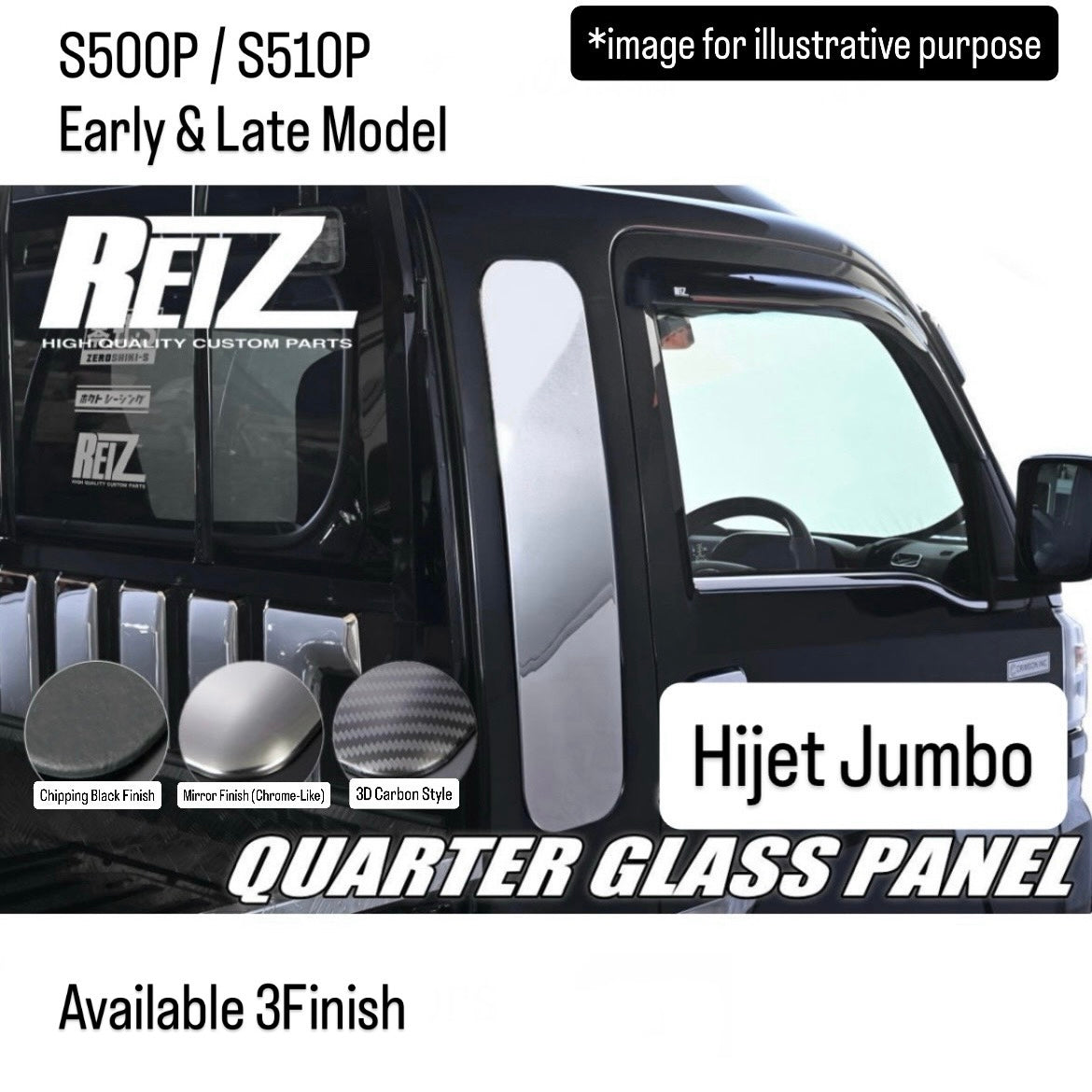 S500P/S510P Hijet Jumbo (Early & Late Model) Rear Quarter Glass Panel 2pc Set for Daihatsu (Available 3Finish)