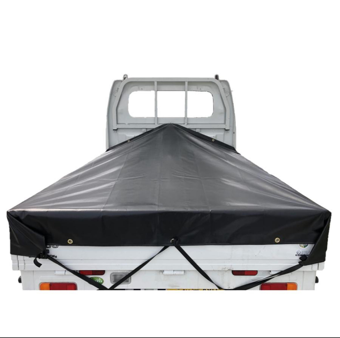 Universal Kei Truck Trapezoid Cargo Bed Sheet Black 2.0m Front / 1.9m Rear x 2.15m with 2 x 4m Rubber Cords