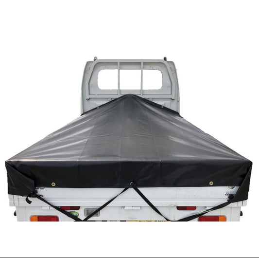 Universal Kei Truck Trapezoid Cargo Bed Sheet Black 2.0m Front / 1.9m Rear x 2.15m with 2 x 4m Rubber Cords